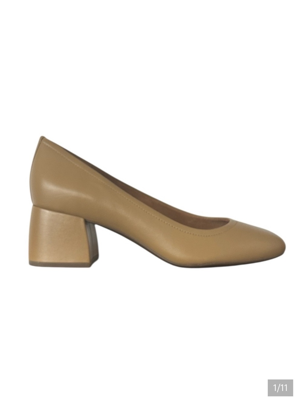 VIONIC Carmel Heels in‎ Camel Nappa Leather Chunky Nude Block Heel Pumps Size 10